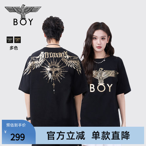 BOYLONDON暗黑罗盘夏情侣款鹰翼权杖印花哥特朋克T恤N01039