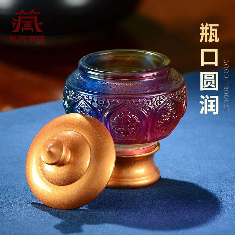 佛缘汇八吉祥琉璃宝瓶摆件家用玄关书房桌面摆件