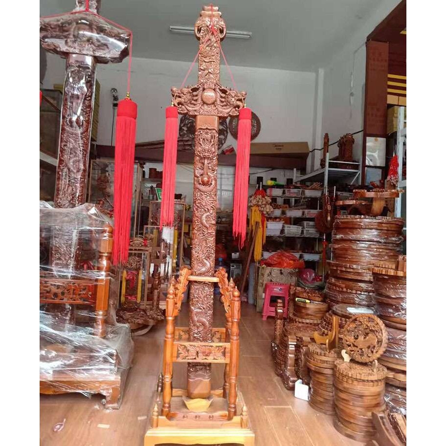 肥城桃木剑九龙剑立式剑剑架客厅玄关摆件木雕工艺品