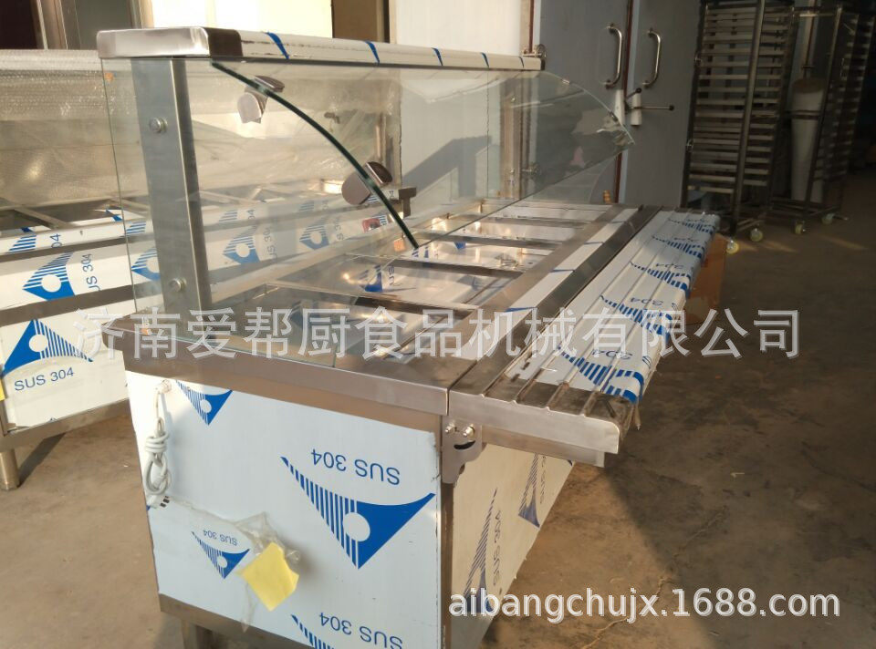 商用不锈钢售饭台电热保温台带玻璃罩快餐台五格六格售饭盒汤池