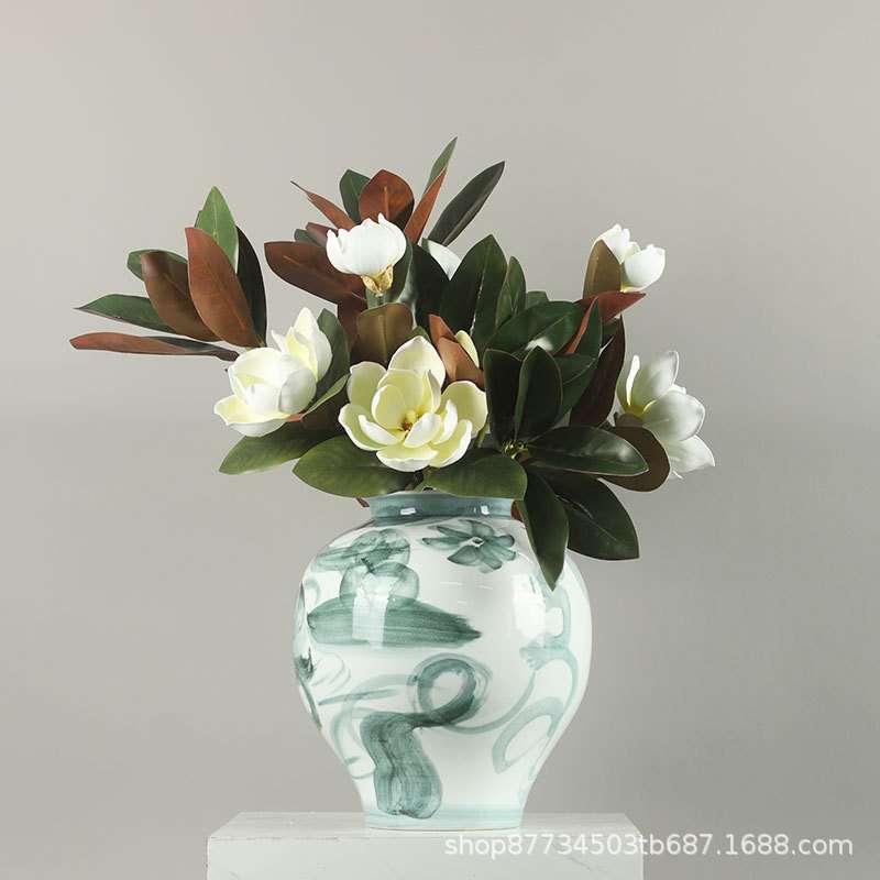 新中式插花瓶仿真花艺摆件样板房家居室内饰品电视柜台面陶瓷花器