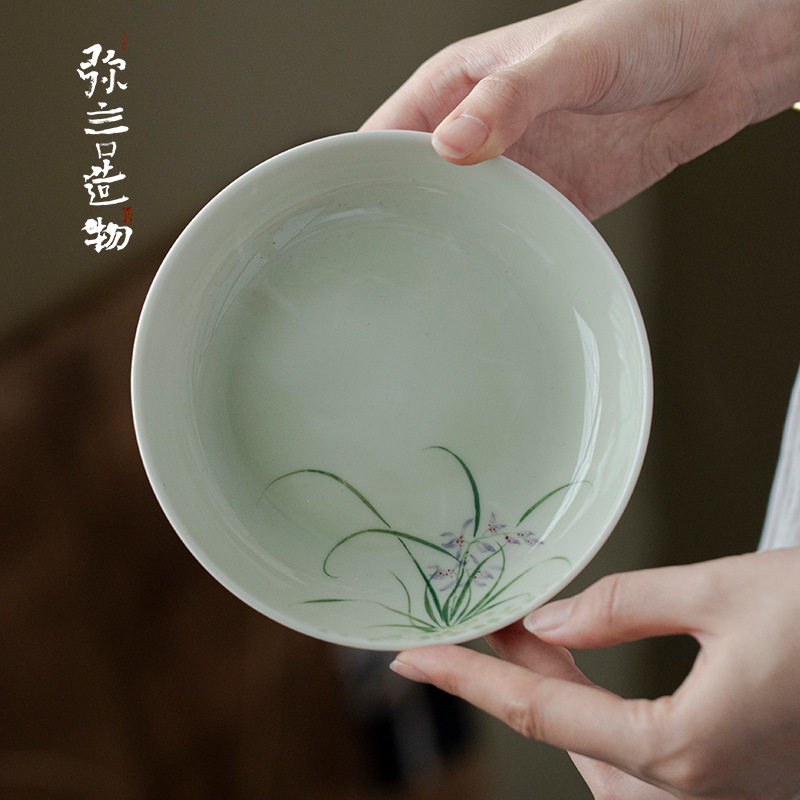 弥言纯手绘兰花壶承家用圆形干泡盘小茶台盖碗茶壶隔热垫茶道配件