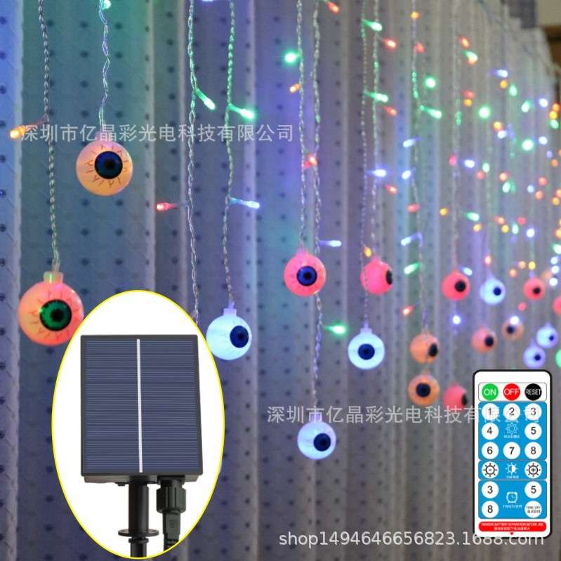 室外防雨太阳能冰条灯骷颅头 万圣节南瓜 鬼眼装饰LED灯串鬼节灯