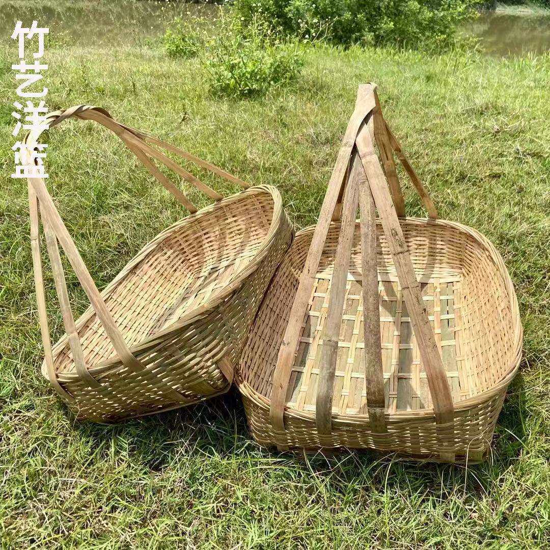 竹编织竹制品拜神篮潮汕肇庆喜庆手提篮大号收纳菜篓手工拜拜篮子