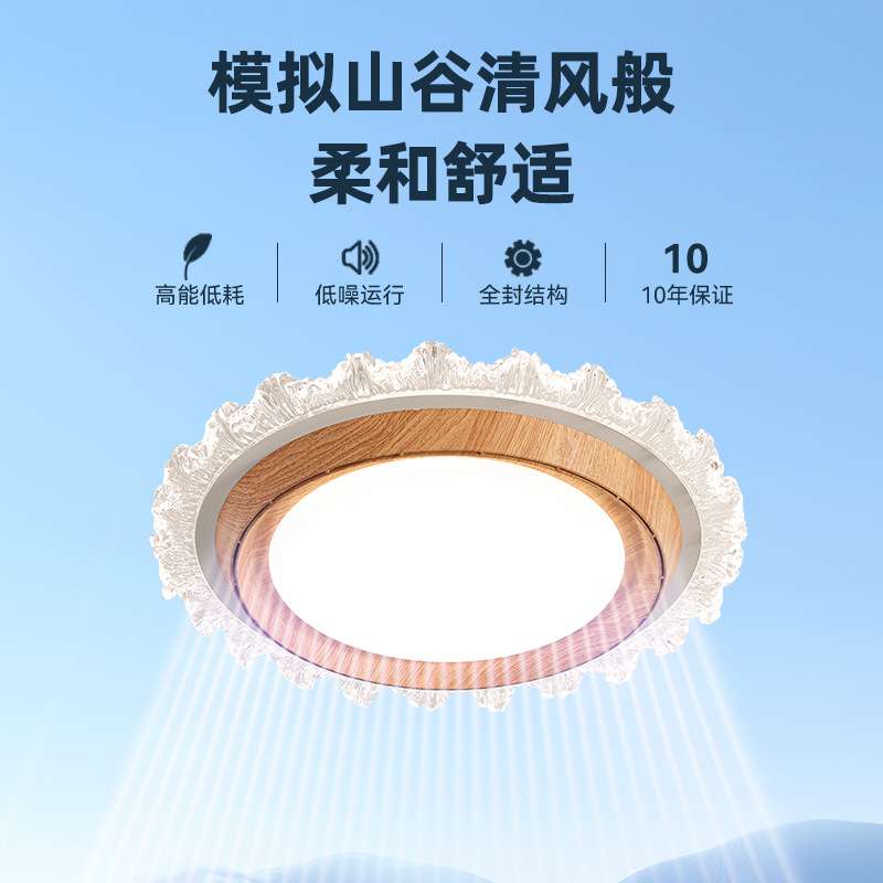 卧室灯现代简约圆形创意花边无叶风扇灯新款原木色静音护眼风扇灯