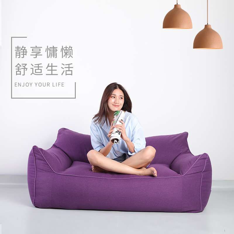 跨境亚麻懒人双人沙发椅扶手椅套装两座布艺家居客厅沙发现代简约