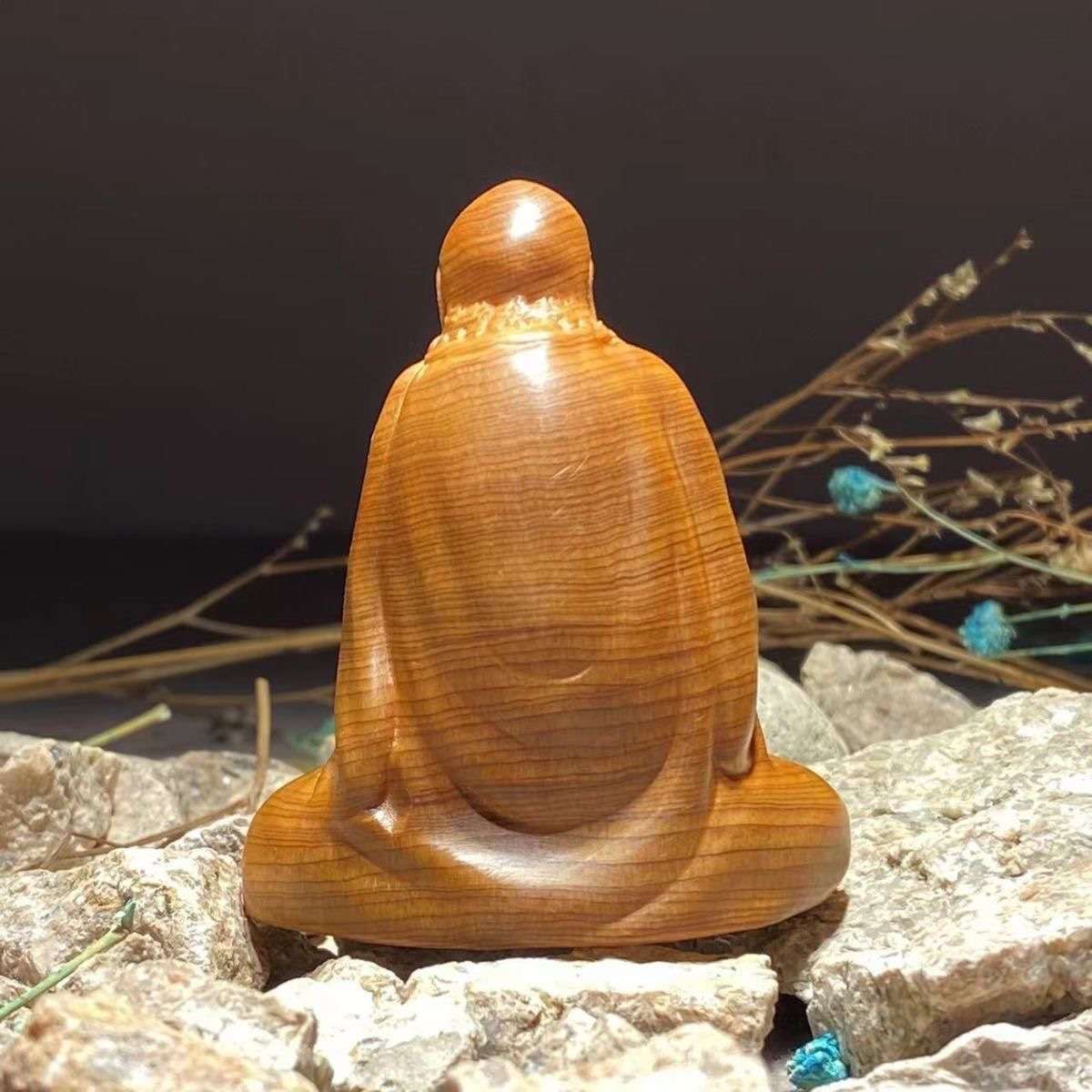 崖柏木坐禅达摩祖师摆件陈化料高油密实木雕刻达摩坐禅桌面工艺品