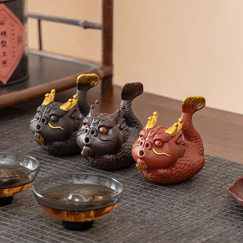 新品招财紫砂鱼化龙茶宠摆件精品可养茶道茶玩茶桌装饰工厂 价