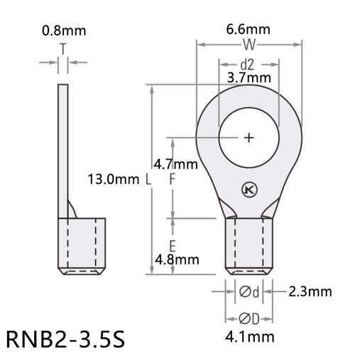 RNB2-3.5S圆形裸端子 O型紫铜冷压接线端头 M3.7螺口接线片接插头