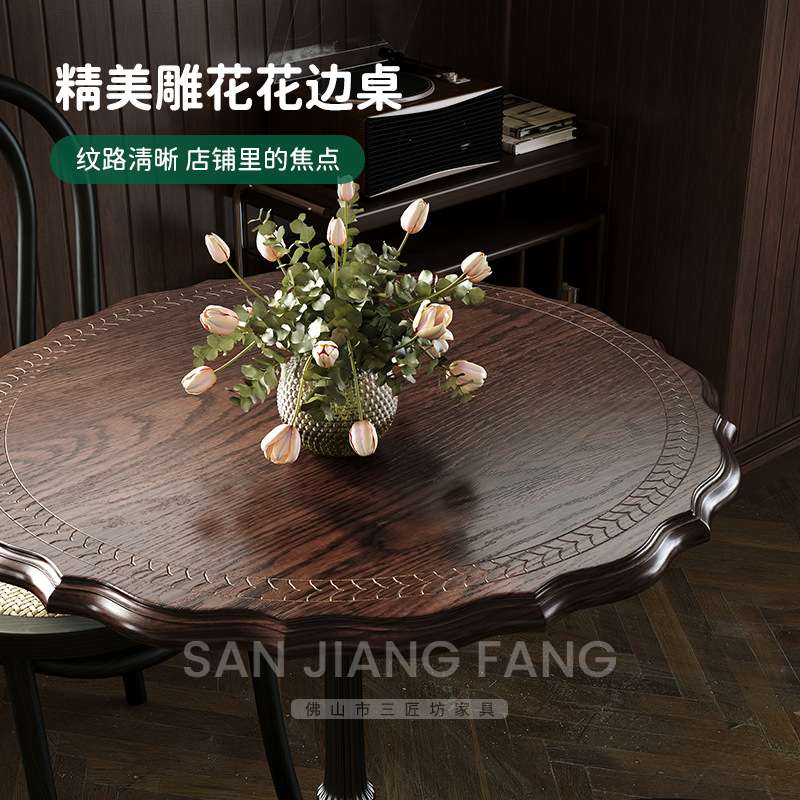 复古港式茶餐厅桌椅组合餐饮店餐桌东南亚泰式餐厅餐椅红橡木桌子