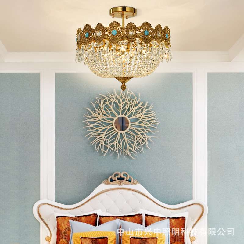 法式全铜水晶吸顶灯欧式别墅入户门厅卧室书房奢华个性创意灯