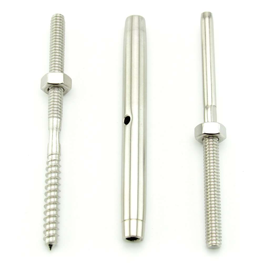 10支装316不锈钢直杆木螺丝1/8"钢丝绳缆花篮接线器木桩楼梯配件