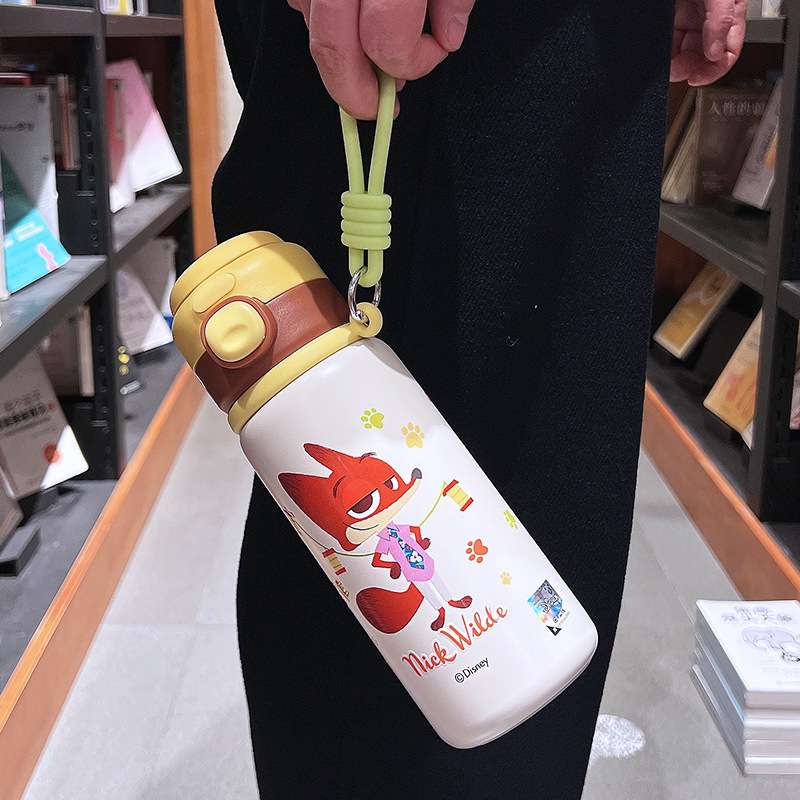 疯狂动物城朱迪尼克保温杯女孩可爱便携吸管杯小学生上学双饮水壶
