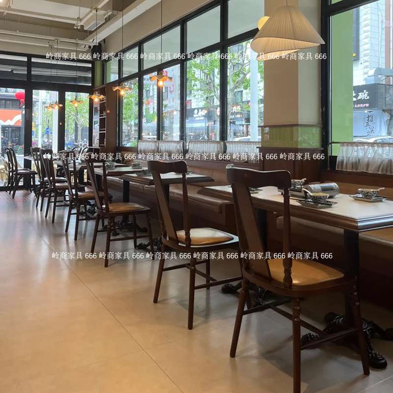 美式复古咖啡厅餐厅实木岩板大理石桌椅组合酒吧火锅卡座方圆桌