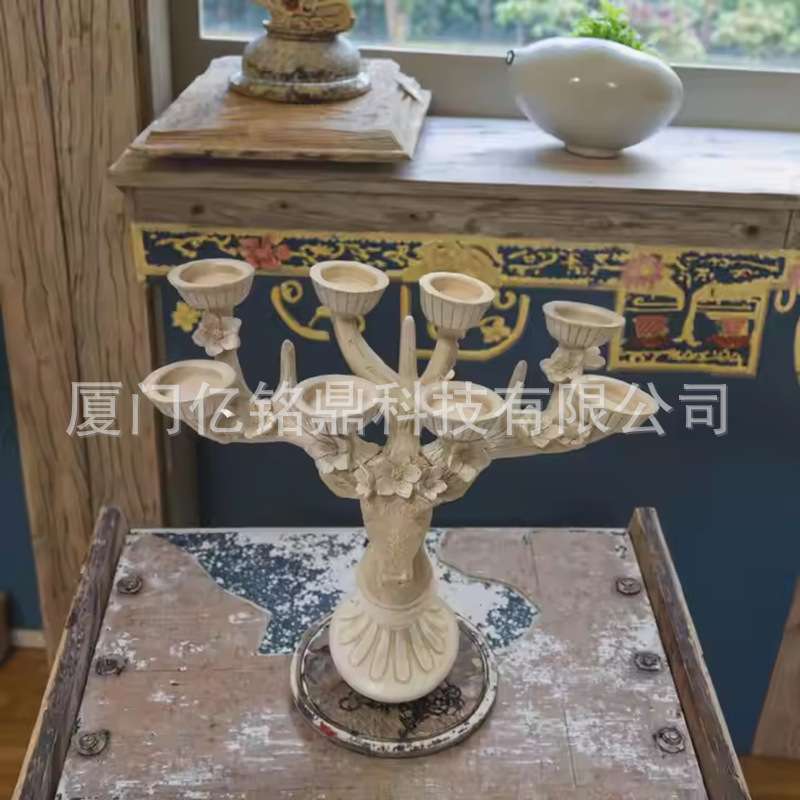 厂家供应树脂鹿角烛台创意动物烛台烛台摆件桌烛光晚餐树脂烛台