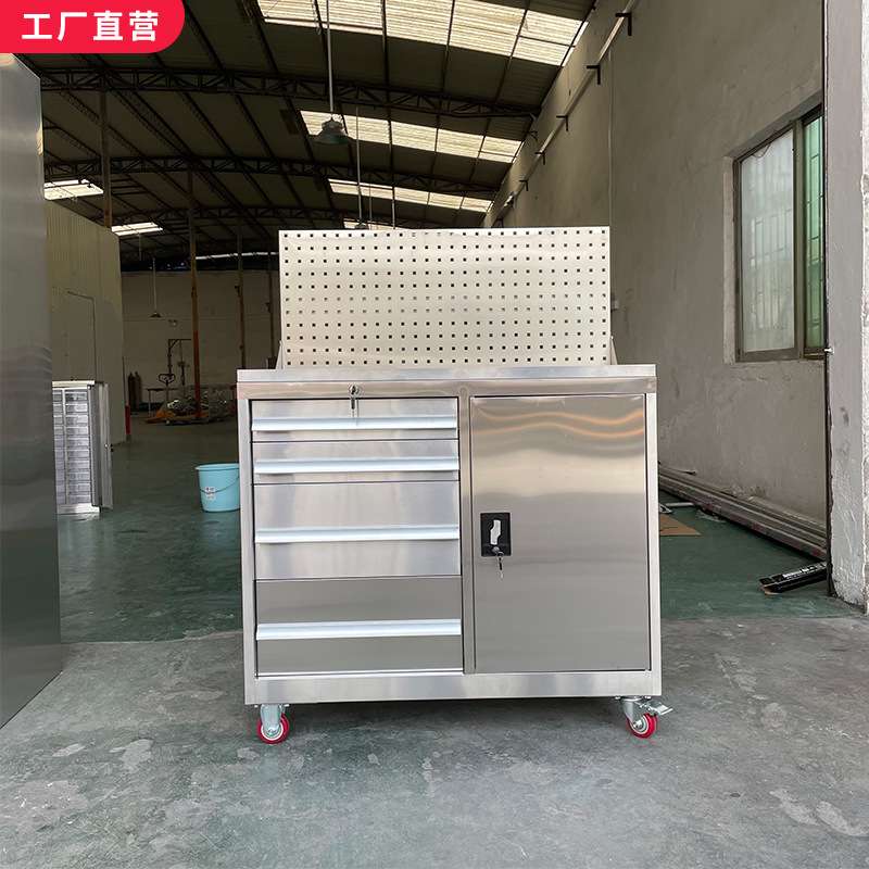 不锈钢工具车重型五金配件箱带挂板手推车专用小推车零件柜刹车轮