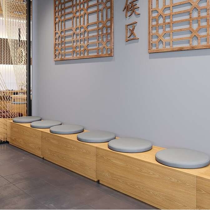 奶茶店卡座沙发靠墙网红咖啡餐厅小圆墩桌椅商用无靠背长条储物卡