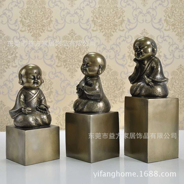 冷铸铜摆件 树脂仿铜布施禅定禅意禅套三小和尚摆饰家居摆设