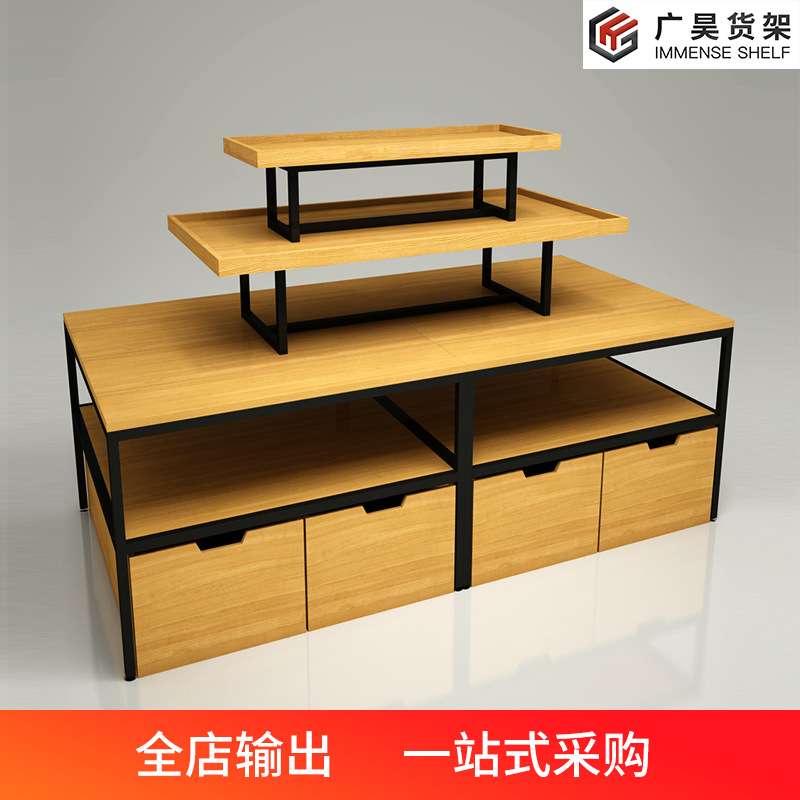 名创三层流水台彩妆精品文具饰品服装店促销堆头钢木中岛流水台