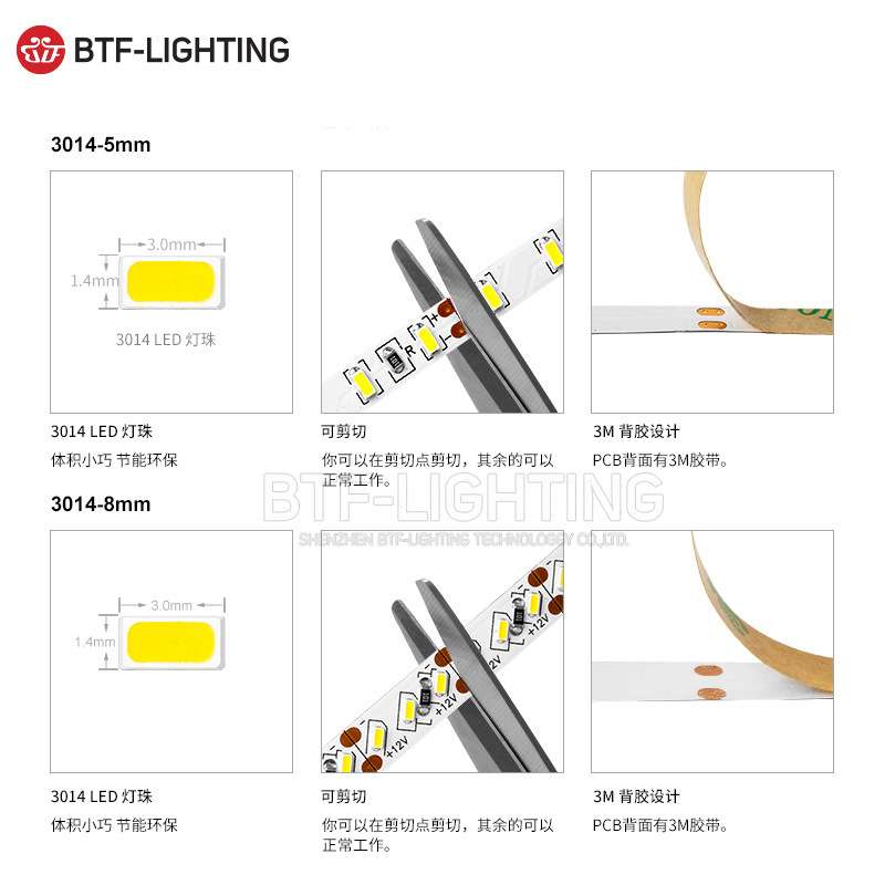 led灯带12v高亮灯珠3014贴片12v白光柜台广告5mm窄板宽12V软灯条