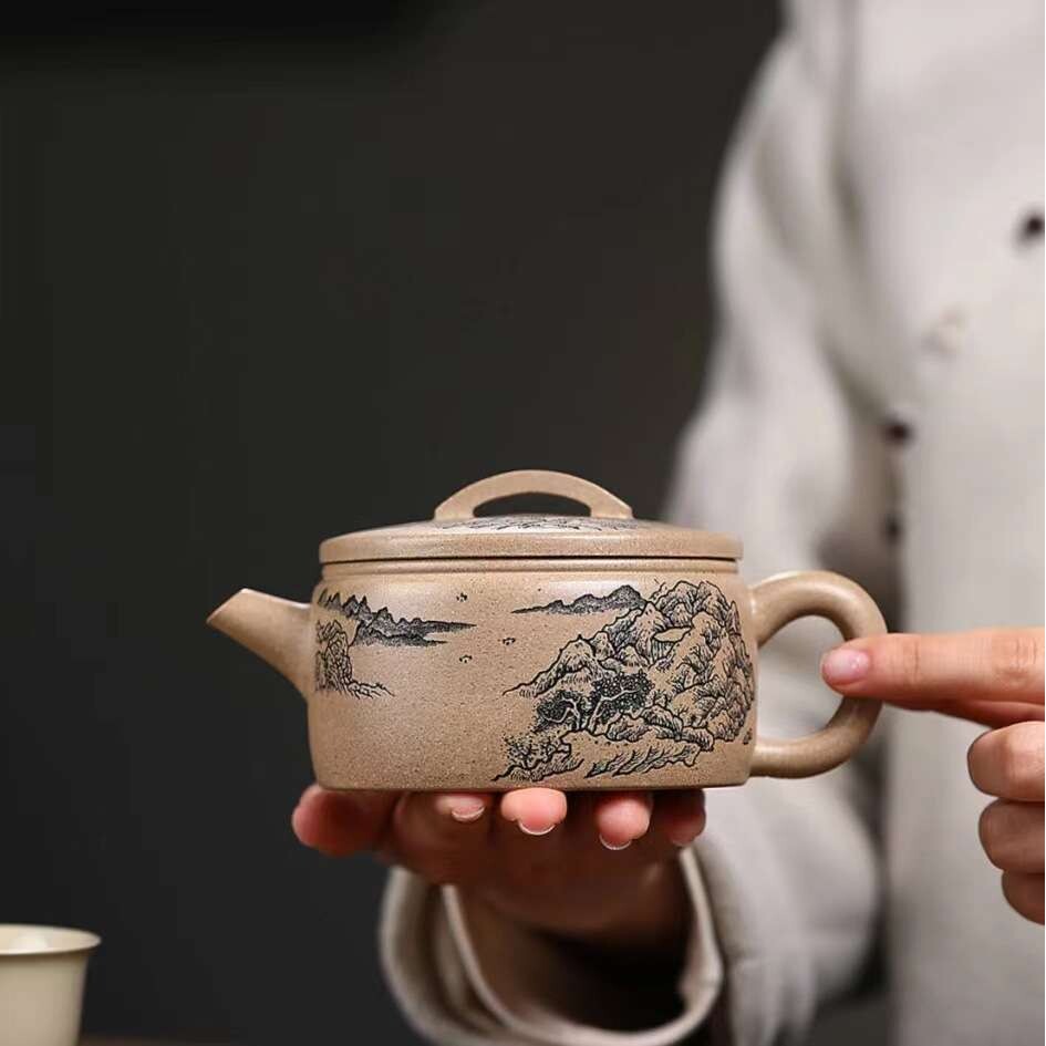 正宗宜兴紫砂壶原矿陈腐老段泥千古风流宽口扁汉瓦高档泡茶壶茶具