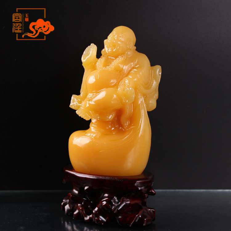 厂家供应米黄玉玉雕布袋佛摆件装饰品厂家直销 雅致黄玉佛雕刻