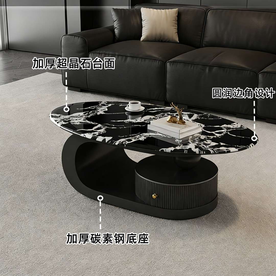 高级新款意式轻奢超晶石茶几客厅家用现代设计感创意腰型茶桌