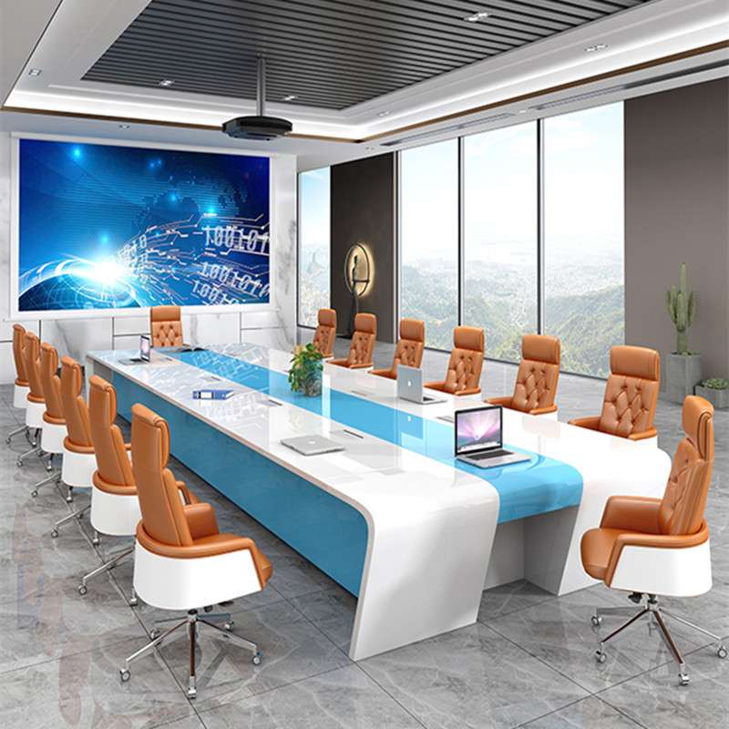 广东办公家具烤漆会议桌长桌简约大型会议室桌椅组合洽谈桌白色