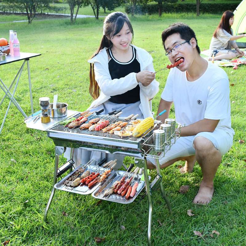 烧烤用具野营烧烤炉可折叠炭烤烧烤架炭火炉不锈钢露营便携便携式