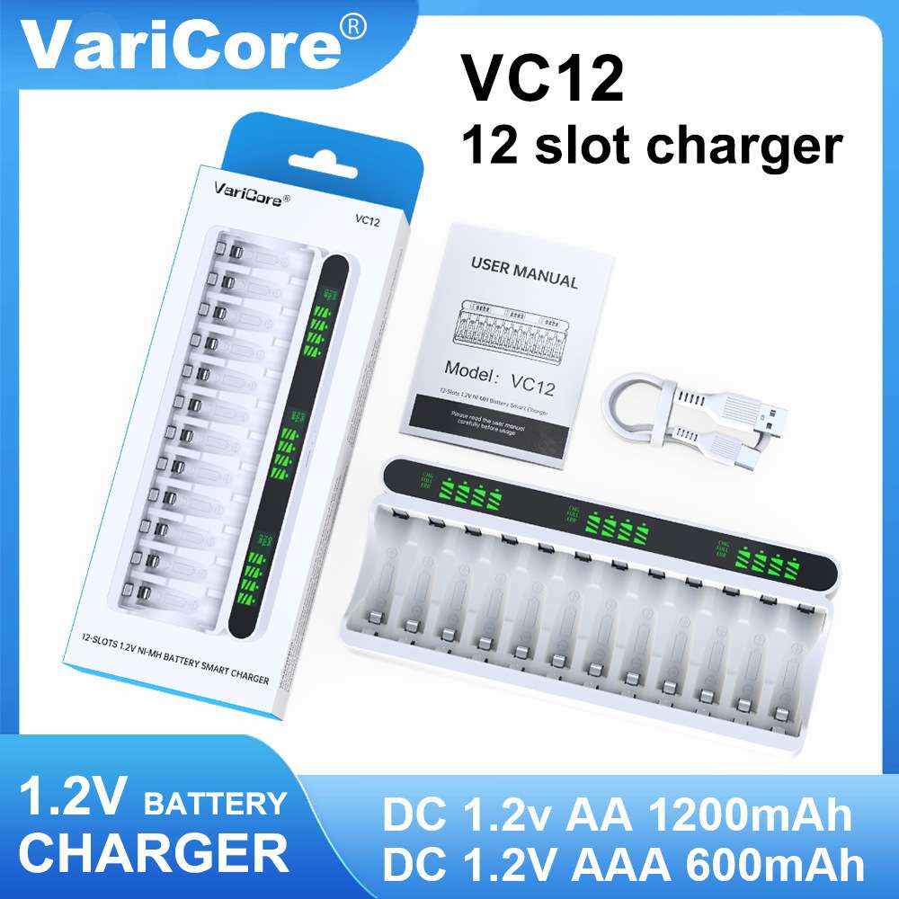 VariCore  1.2V 5号 7号 AA AAA 镍氢电池12槽充电器液晶智能快充