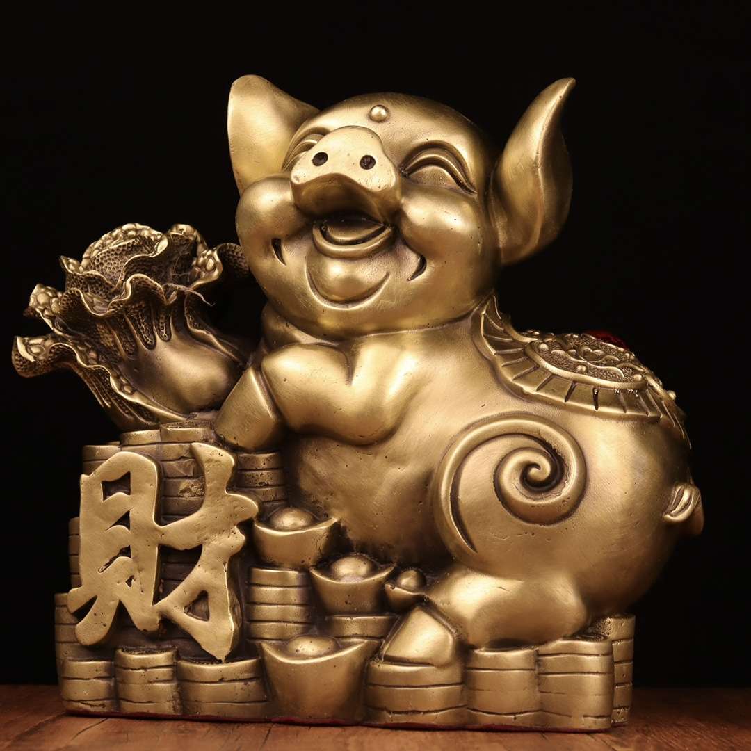 纯铜猪摆件一对财福对猪金钱福禄百财猪家居精工动物摆设工艺品