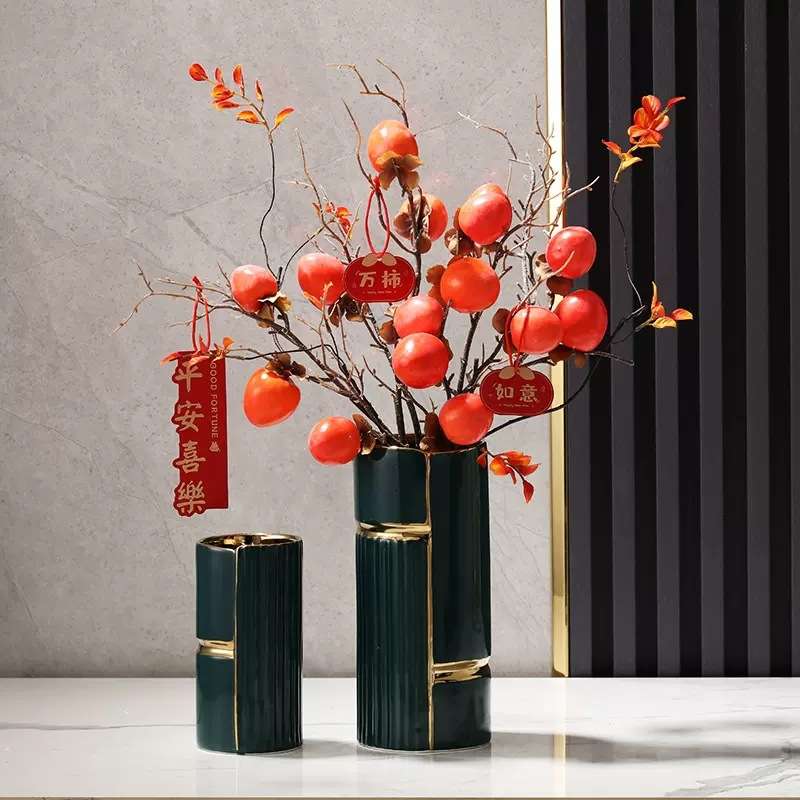 轻奢创意条纹陶瓷花瓶仿真花装饰品 客厅酒柜玄关摆件花瓶厂家