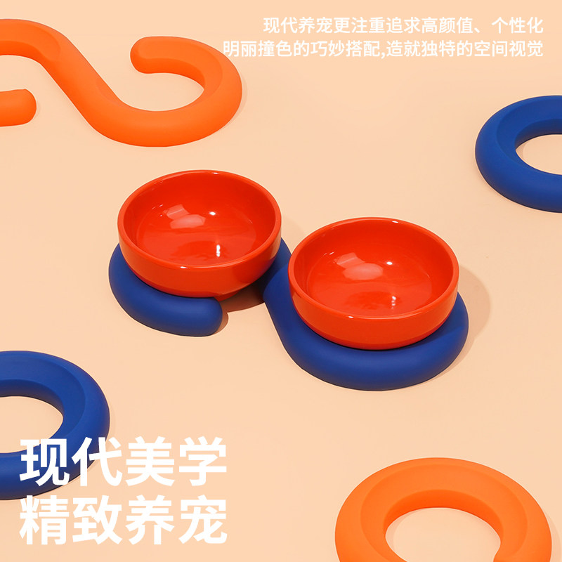 月饼喵圈圈猫碗陶瓷宠物碗保护颈椎狗碗防打翻猫咪猫粮饮水双碗
