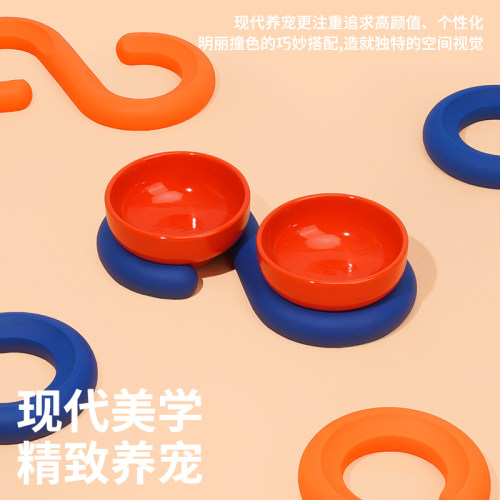 月饼喵圈圈猫碗陶瓷宠物碗保护颈椎狗碗防打翻猫咪猫粮饮水双碗