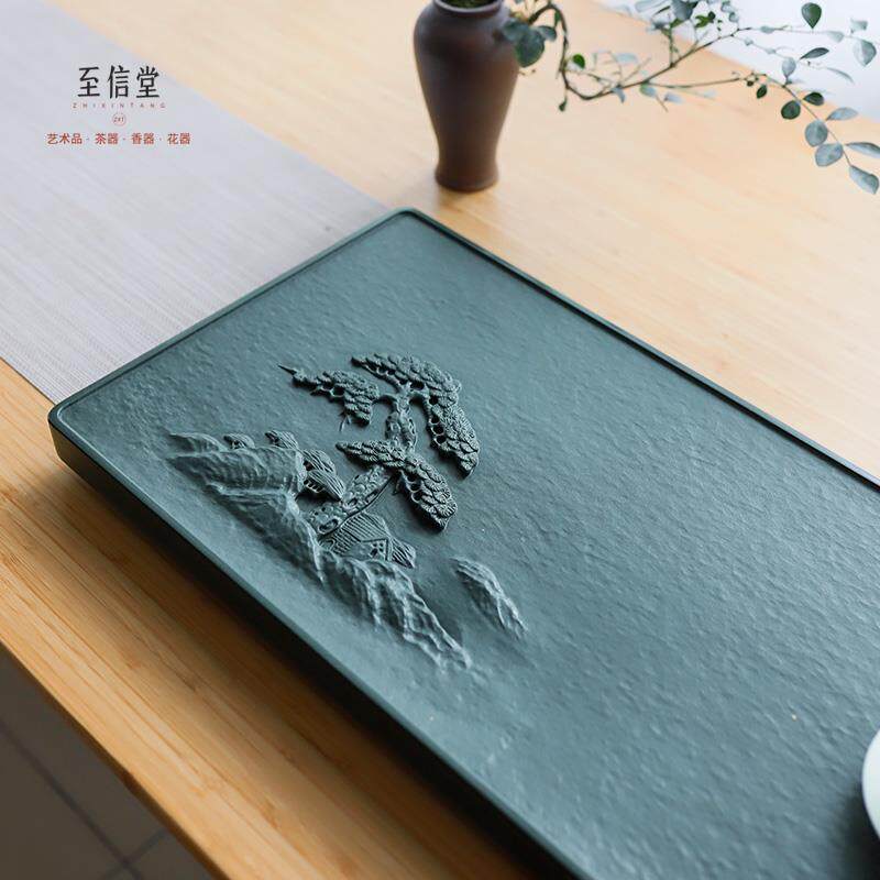 至信堂整块天罗绿茶盘手工雕刻石头茶台家用简约茶海高端办公茶具图片