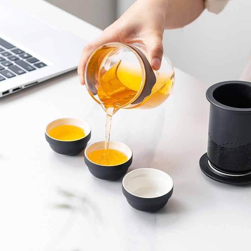 玻璃旅行茶具套装简约泡茶壶一人单人户外便携快客杯陶瓷功夫茶具图片