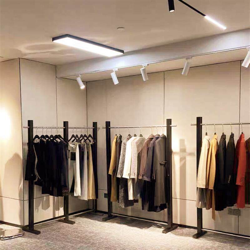 服装店落地展示架女装挂衣架中岛衣服货架黑色拉丝不锈钢陈列架子