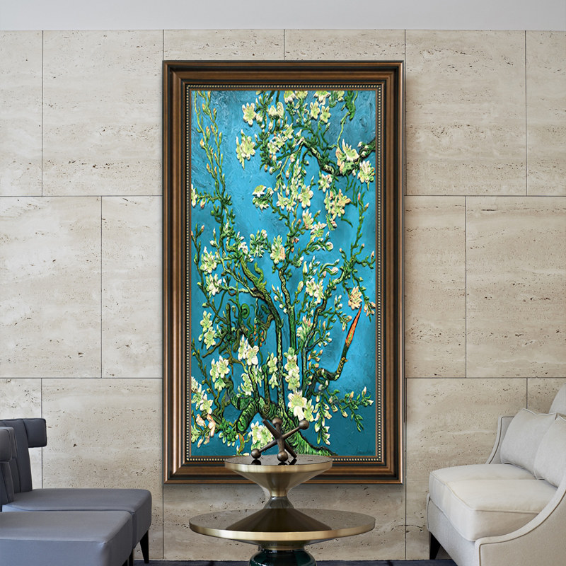 梵高世界名画杏花油画美式玄关装饰画欧式挂画客厅壁画纯手绘复古