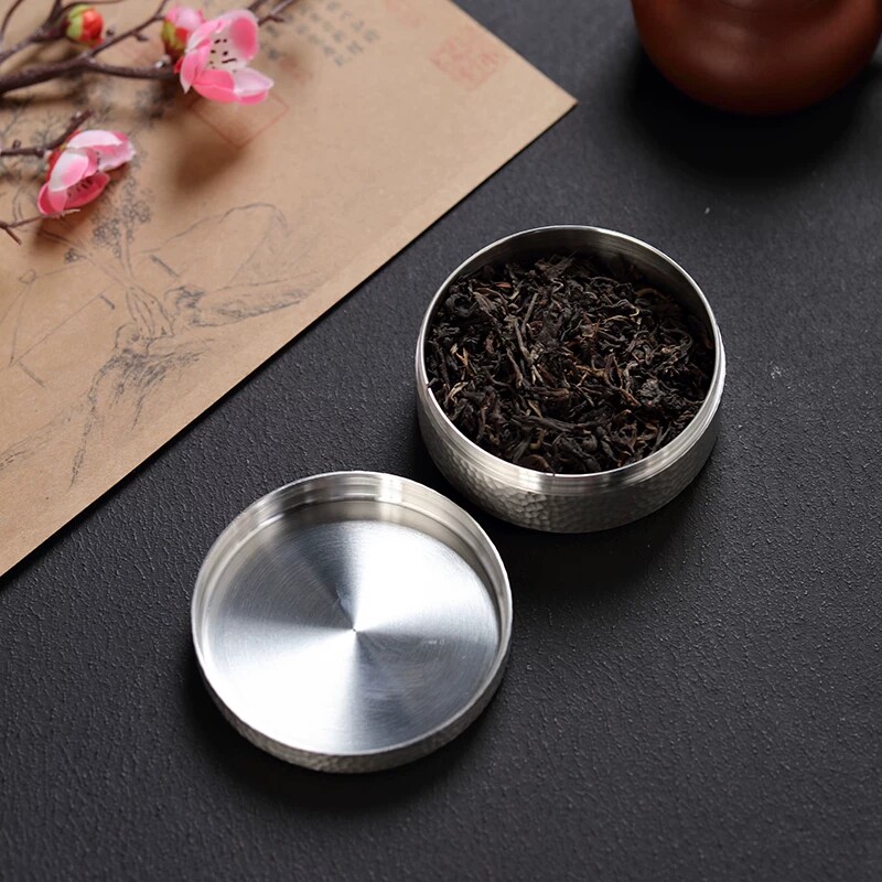 扁盒锡罐香粉小罐锤纹随身便携茶叶罐普洱红茶金属密封保鲜茶仓