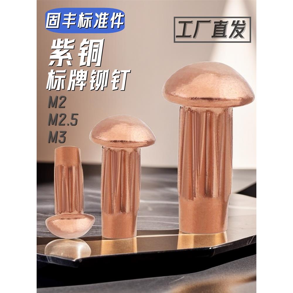 1斤 M2M2.5M3紫铜标牌铆钉GB827 铭牌滚花电机牌圆头实心敲击铆钉图片