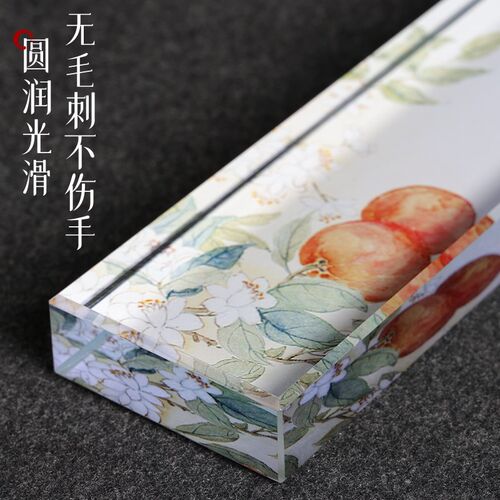 创意水晶玻璃镇纸压书神器镇尺书法装饰摆件压纸石昙花和柿文房四