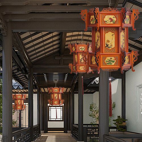 新中式中国风实木灯笼仿古六角灯笼大全古典乔迁户外结婚手工挂饰