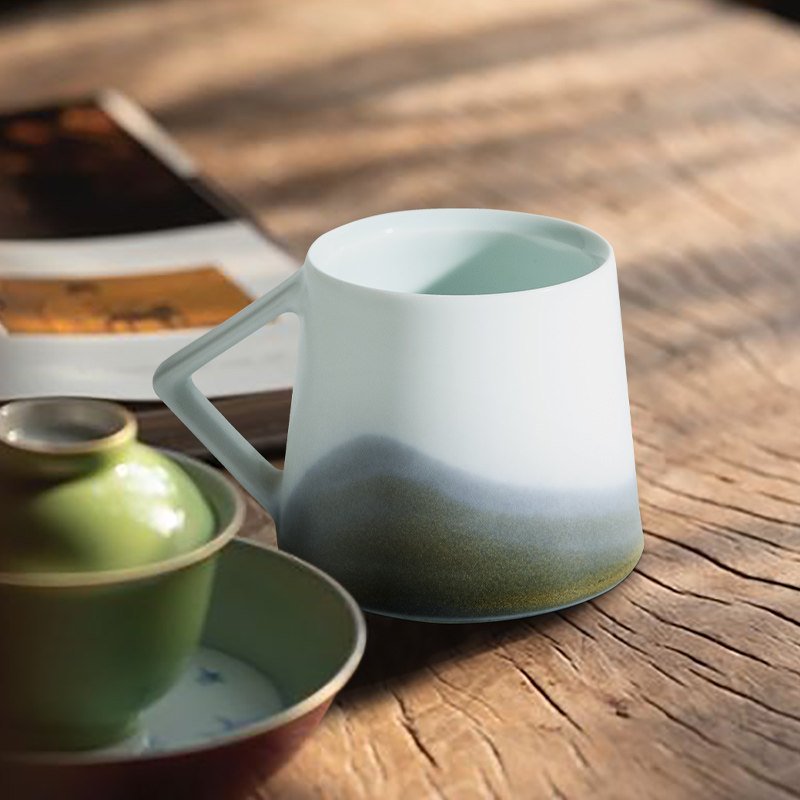 远山陶瓷杯情侣一对水杯女生日礼物办公室马克杯带盖高颜值咖啡杯
