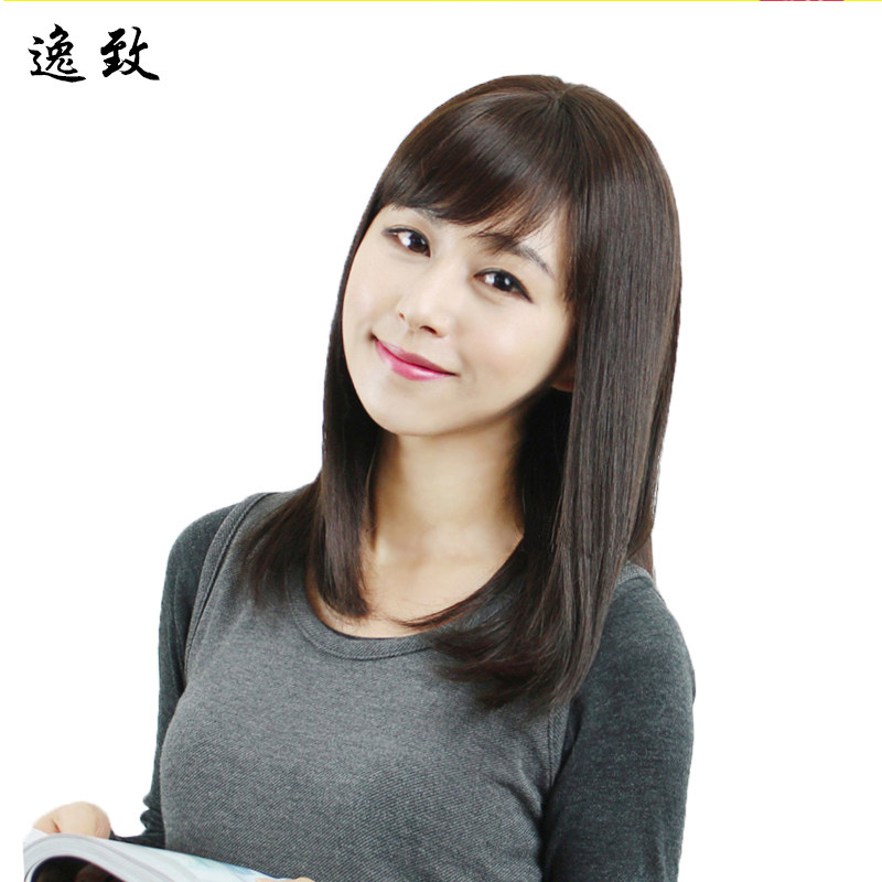 中年假发女整顶头套斜刘海中长发中老年假发妈妈时尚中长直发逼真