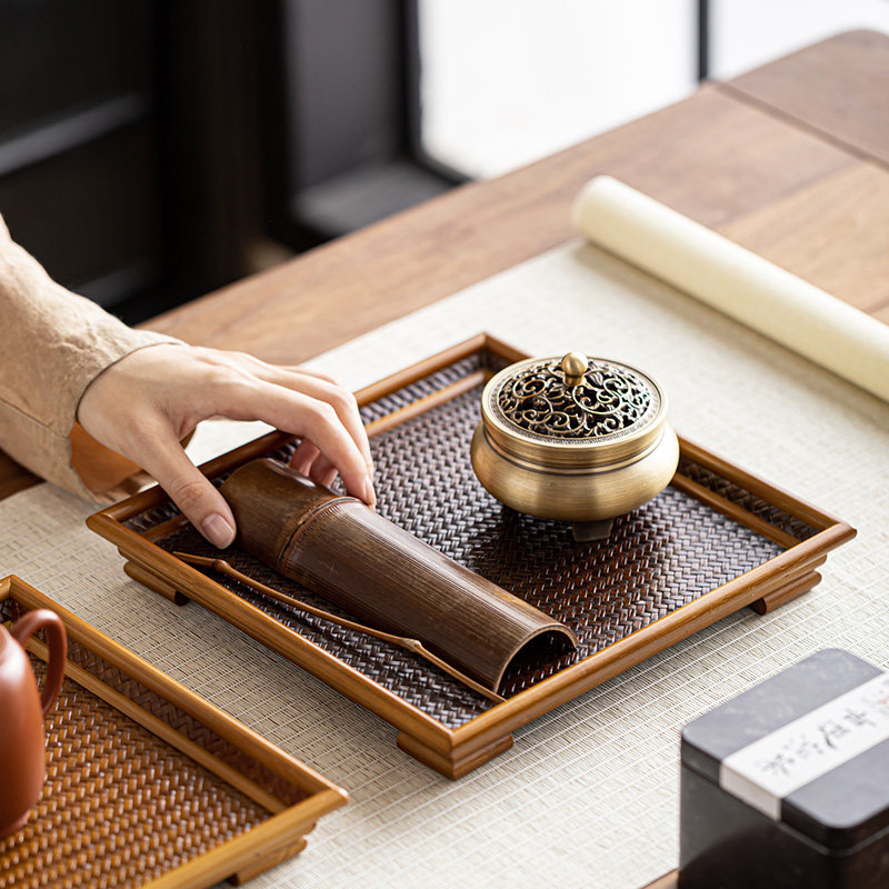 竹制席面茶点盘手工竹编点心盘功夫茶具茶托茶台干泡托盘茶配收纳