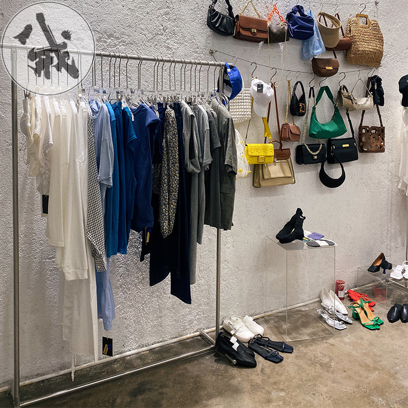 服装店展示架挂衣杆落地式不锈钢简约侧挂中岛陈列架专用衣服架子