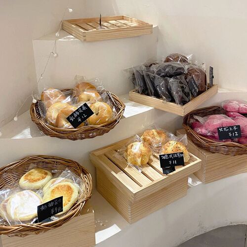 日式实木面包架子点心托盘收纳篮糕点陈列道具实木组合蛋糕展示架