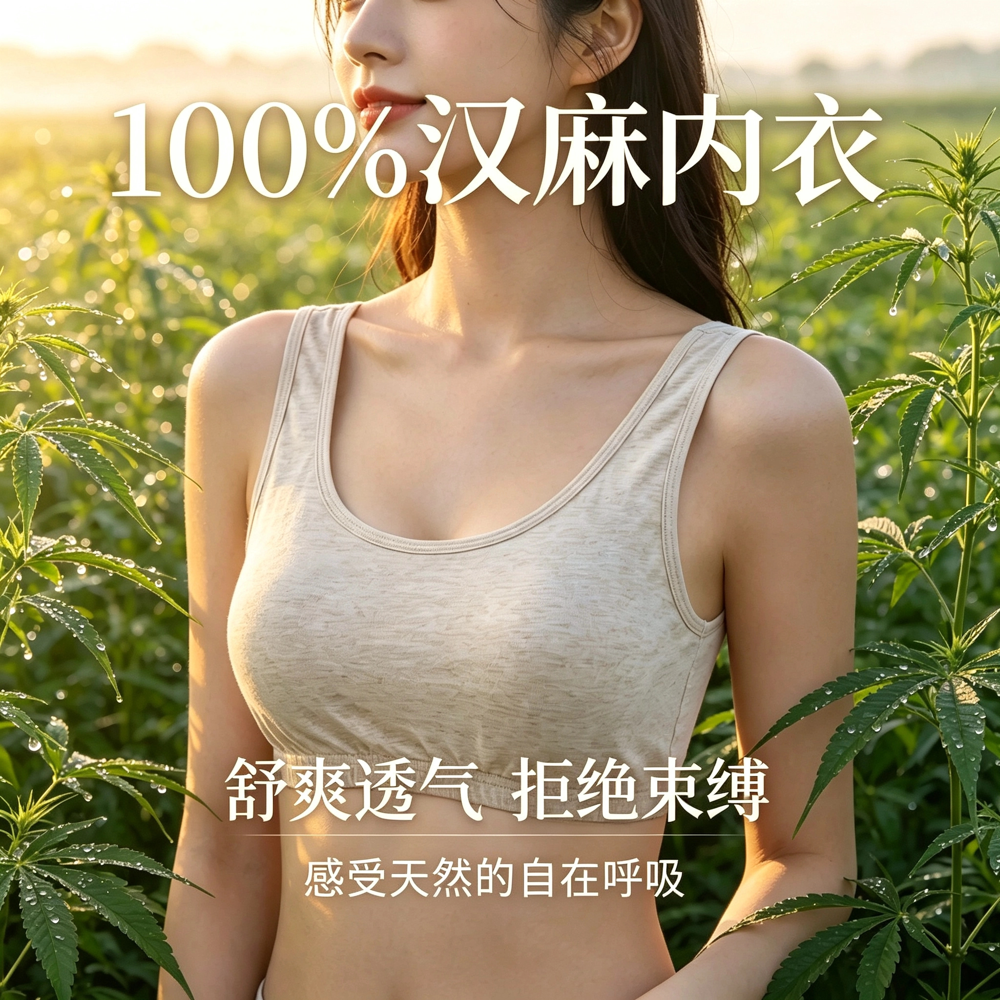 100%汉麻无钢圈运动美背文胸