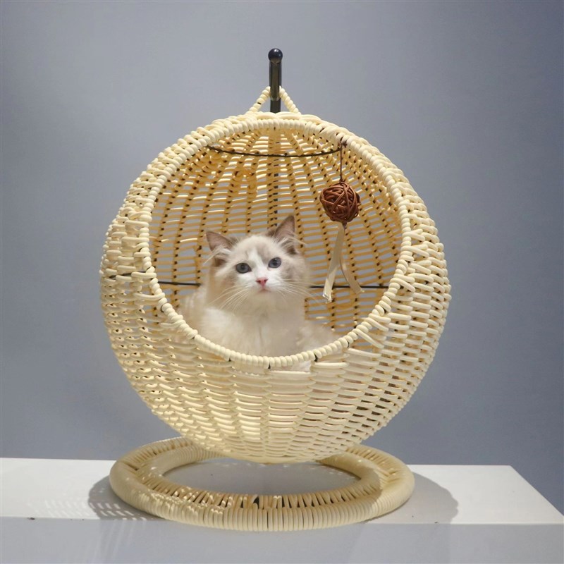 网红款半封闭式宠物吊床猫窝猫笼圆形猫吊猫床篮藤编夏季猫悬吊床