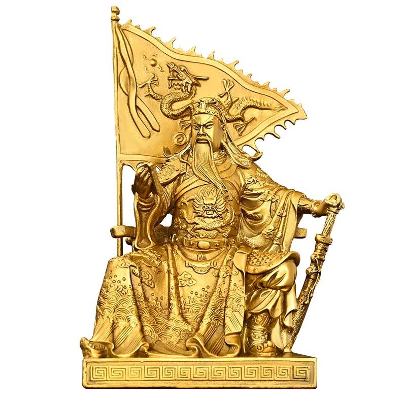 铜看书关公摆件纯铜文财神佛像家居装饰一套关平周仓黄铜春秋关公